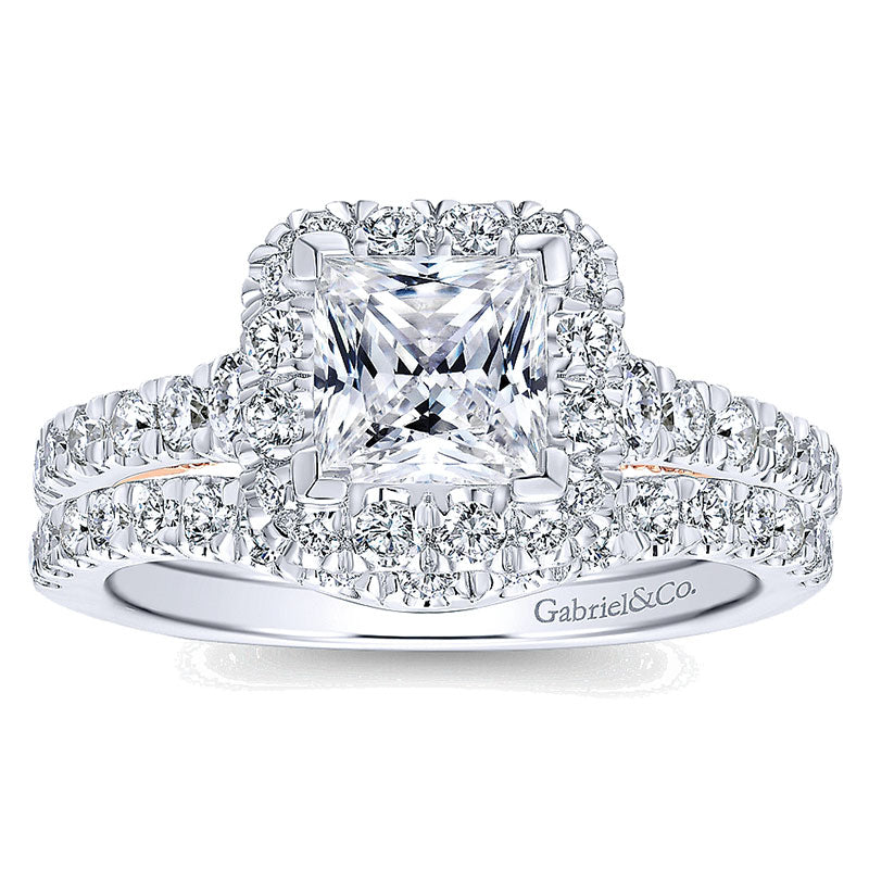 Wedding Band 14k White Gold Diamond Curved