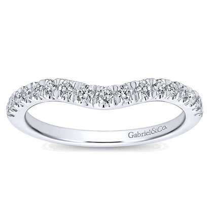 Wedding Band 14k White Gold Diamond Curved