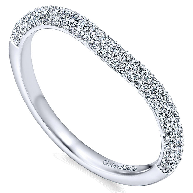 Wedding Band 14k White Gold Diamond Curved