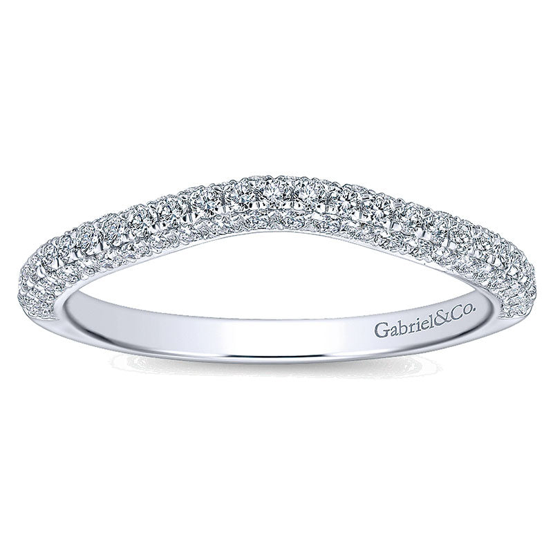 Wedding Band 14k White Gold Diamond Curved