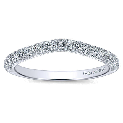 Wedding Band 14k White Gold Diamond Curved