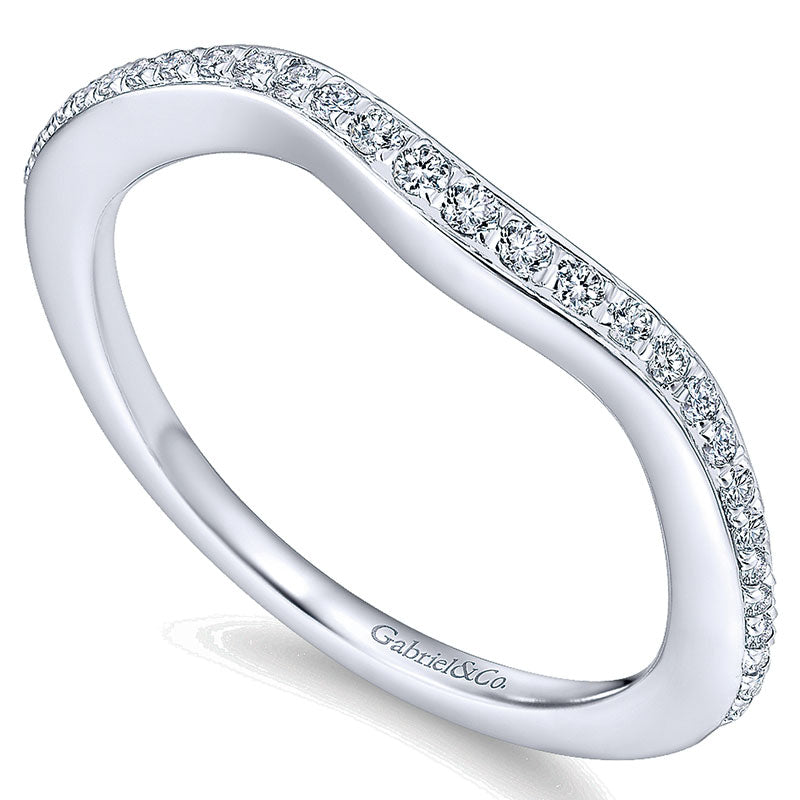 Wedding Band 14k White Gold Diamond Curved