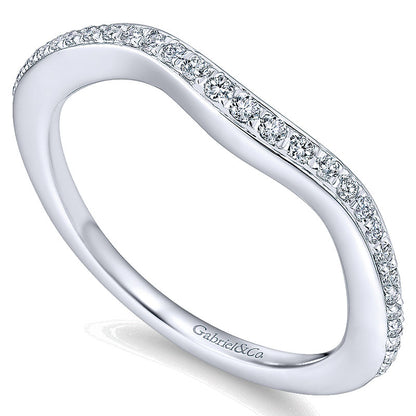 Wedding Band 14k White Gold Diamond Curved