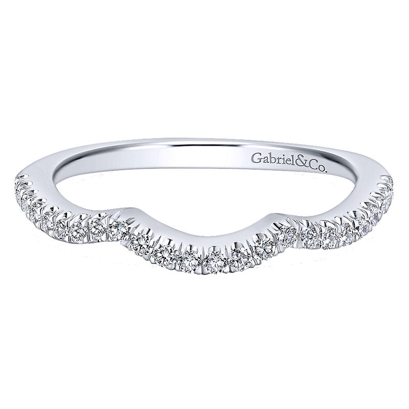 Wedding Band 14k White Gold Diamond Curved