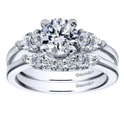 Wedding Band 14k White Gold Diamond Curved