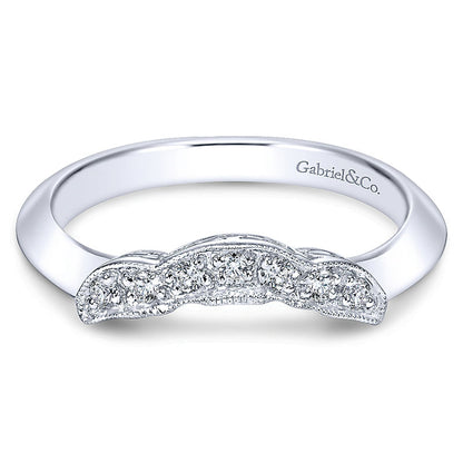 Wedding Band 14k White Gold Diamond Curved