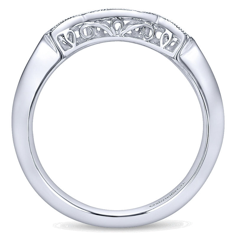 Wedding Band 14k White Gold Diamond Curved