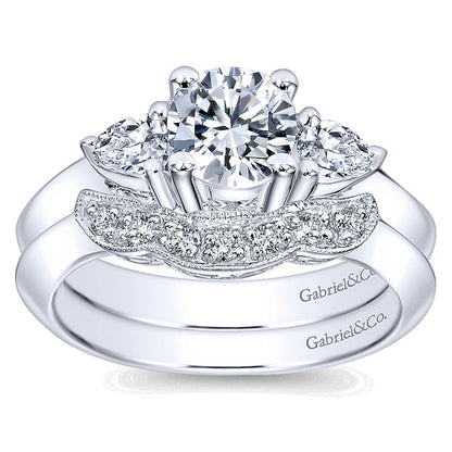Wedding Band 14k White Gold Diamond Curved