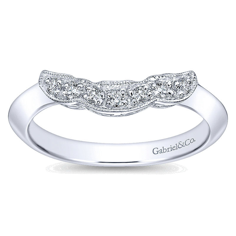 Wedding Band 14k White Gold Diamond Curved