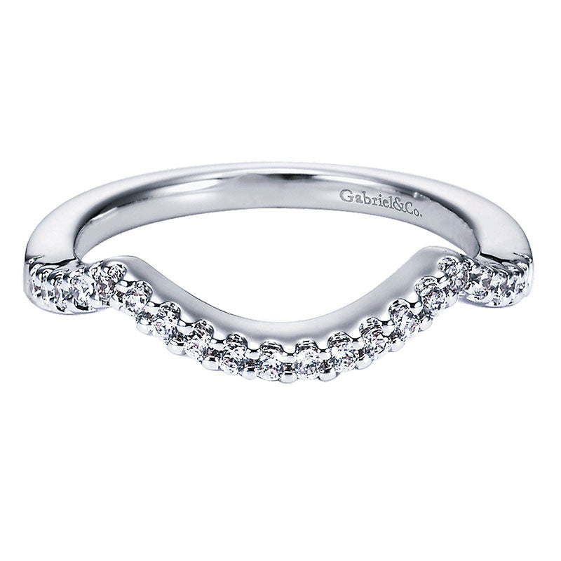 Wedding Band 14k White Gold Diamond Curved