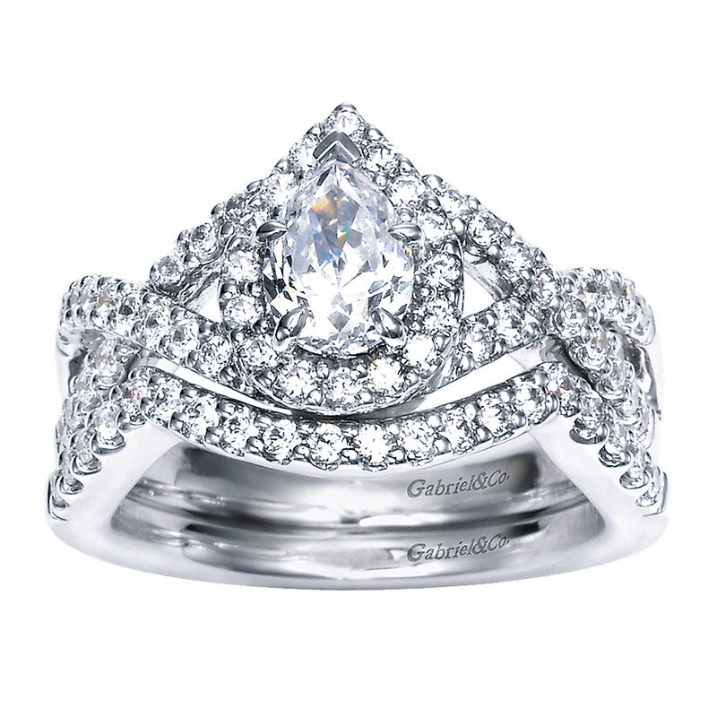 Wedding Band 14k White Gold Diamond Curved