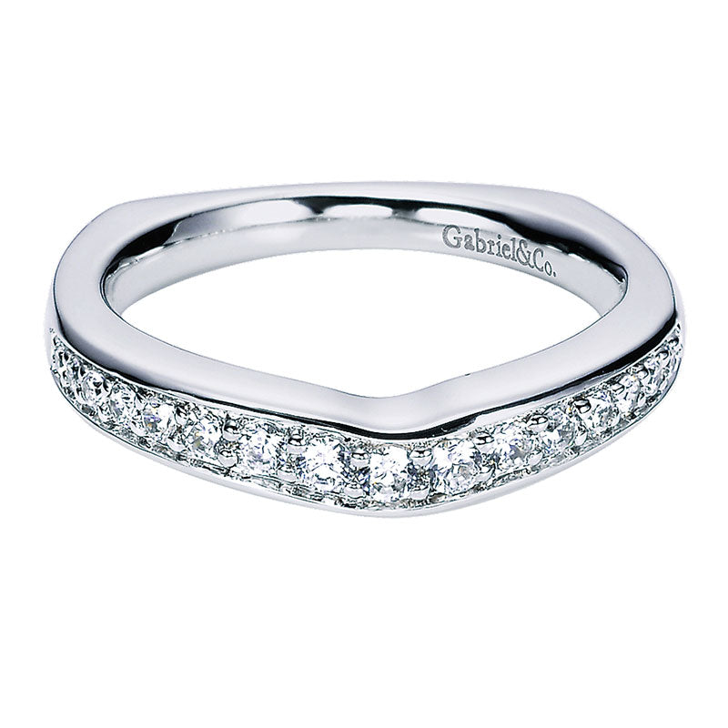 Wedding Band 14k White Gold Diamond Curved