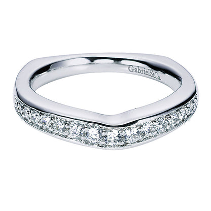Wedding Band 14k White Gold Diamond Curved