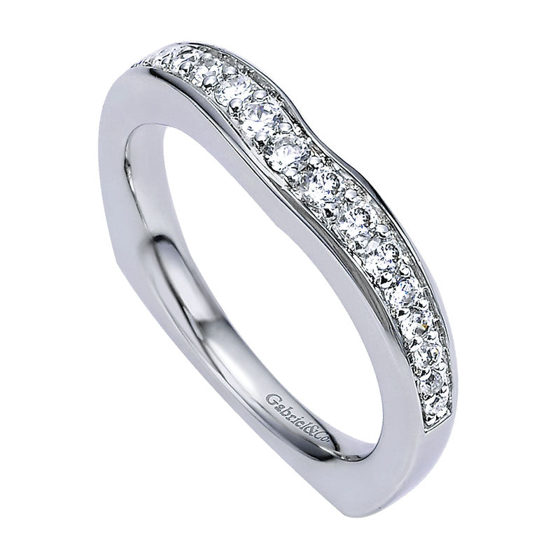 Wedding Band 14k White Gold Diamond Curved