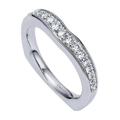 Wedding Band 14k White Gold Diamond Curved
