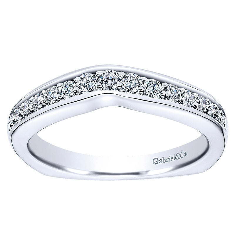 Wedding Band 14k White Gold Diamond Curved