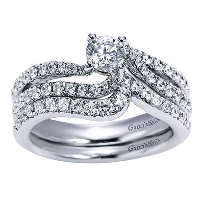 Wedding Band 14k White Gold Diamond Curved