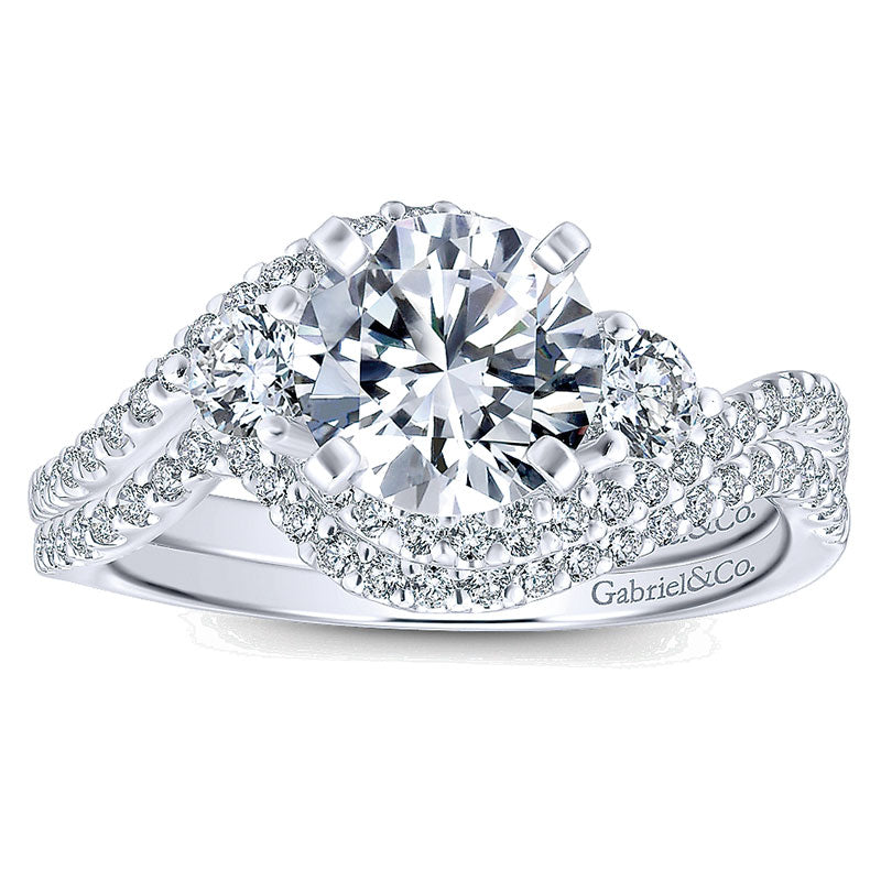 Wedding Band 14k White Gold Diamond Curved
