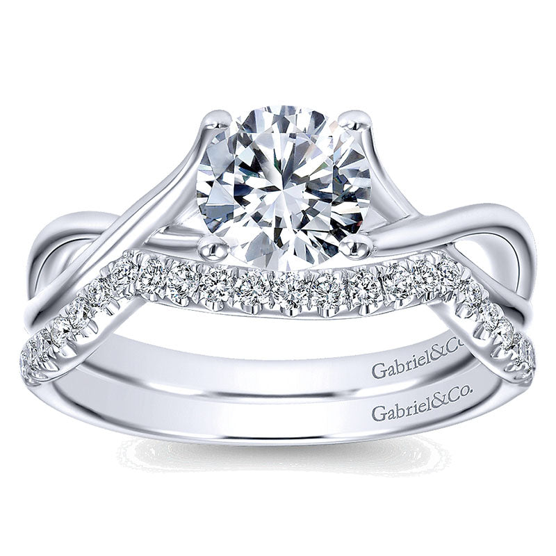 Wedding Band 14k White Gold Diamond Curved