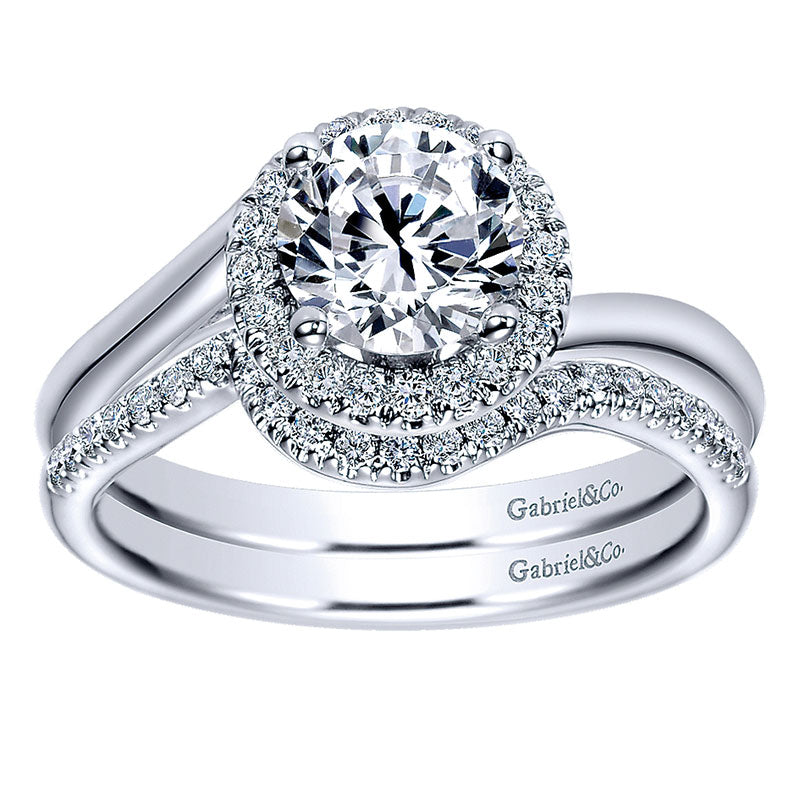 Wedding Band 14k White Gold Diamond Curved