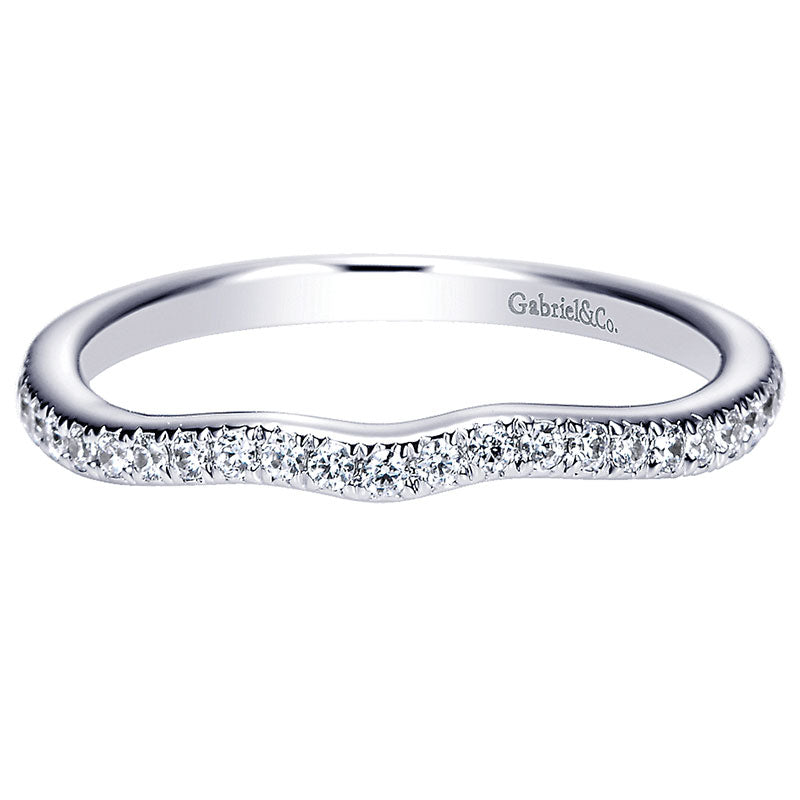 Wedding Band 14k White Gold Diamond Curved