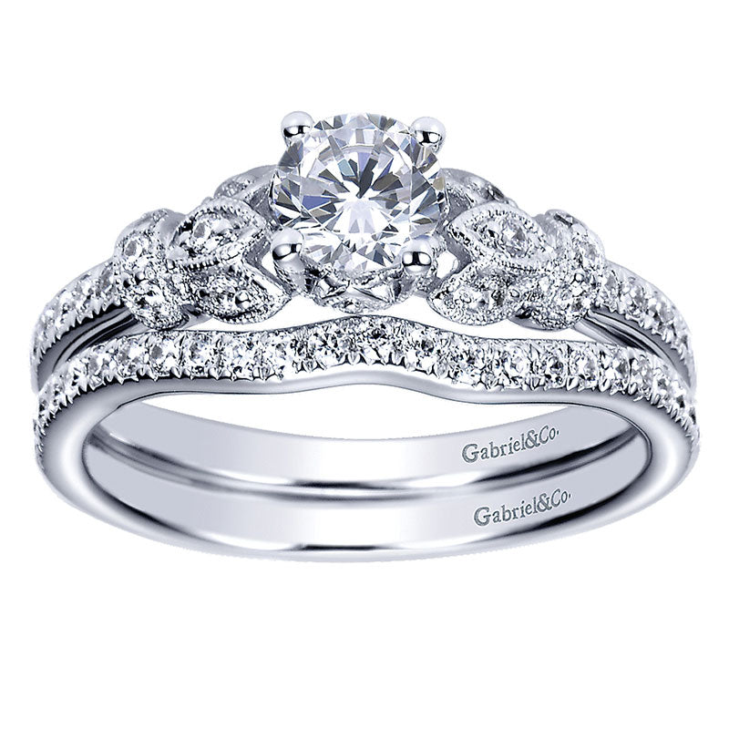 Wedding Band 14k White Gold Diamond Curved