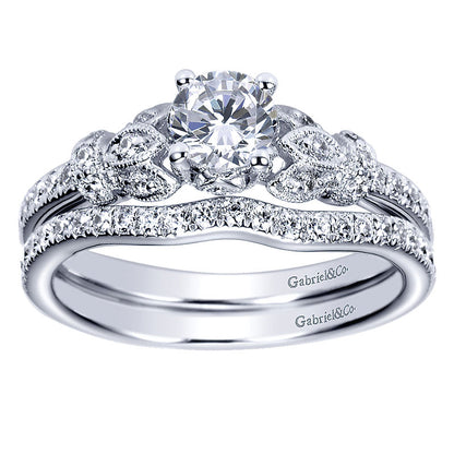 Wedding Band 14k White Gold Diamond Curved