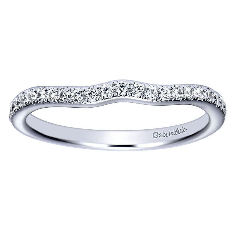 Wedding Band 14k White Gold Diamond Curved