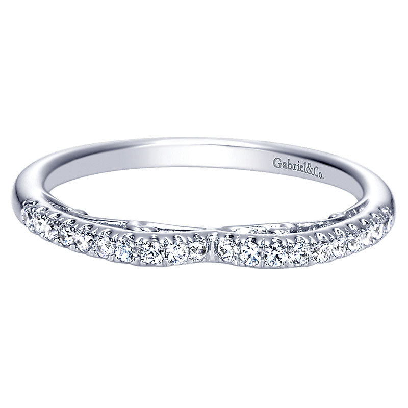 Wedding Band 14k White Gold Diamond Curved