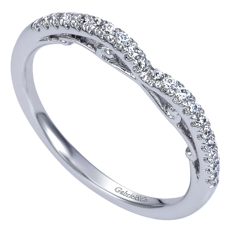 Wedding Band 14k White Gold Diamond Curved