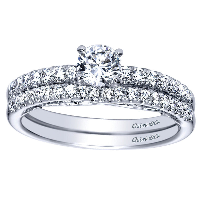 Wedding Band 14k White Gold Diamond Curved