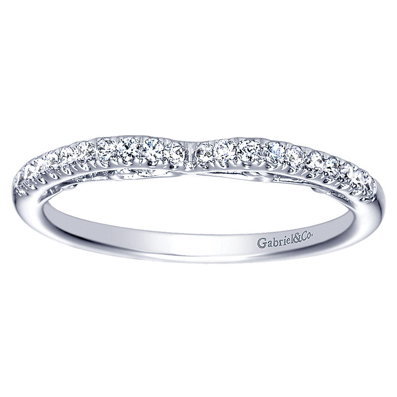 Wedding Band 14k White Gold Diamond Curved