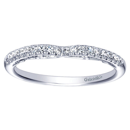 Wedding Band 14k White Gold Diamond Curved