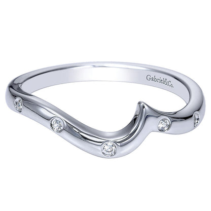 Wedding Band 14k White Gold Diamond Curved