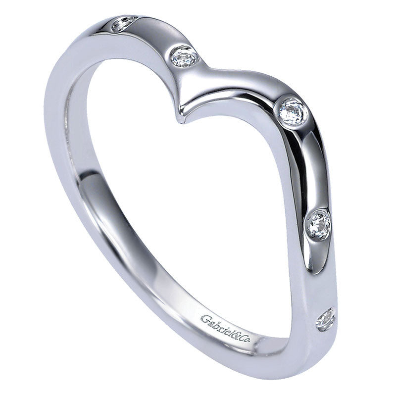 Wedding Band 14k White Gold Diamond Curved
