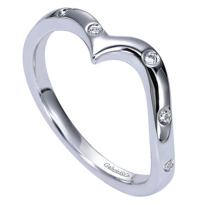 Wedding Band 14k White Gold Diamond Curved