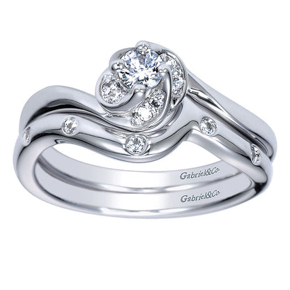Wedding Band 14k White Gold Diamond Curved