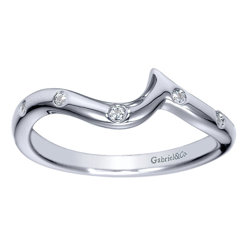 Wedding Band 14k White Gold Diamond Curved