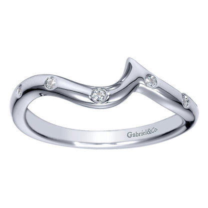 Wedding Band 14k White Gold Diamond Curved