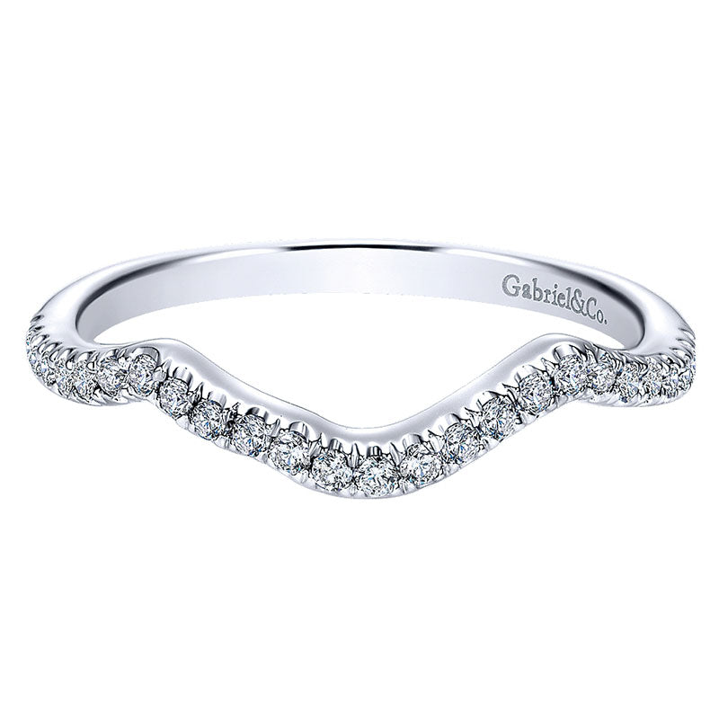 Wedding Band 14k White Gold Diamond Curved