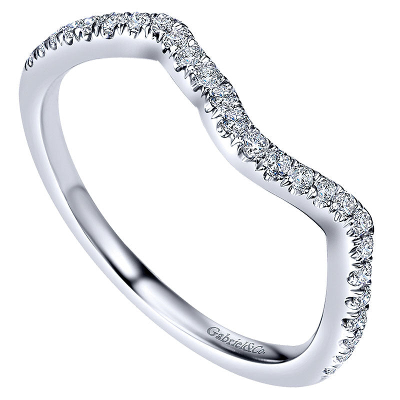 Wedding Band 14k White Gold Diamond Curved