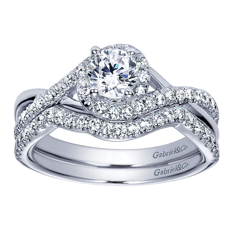 Wedding Band 14k White Gold Diamond Curved