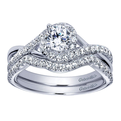 Wedding Band 14k White Gold Diamond Curved