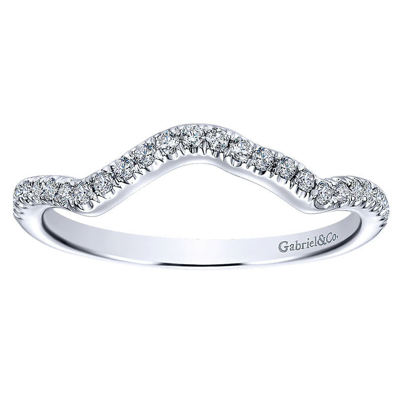 Wedding Band 14k White Gold Diamond Curved