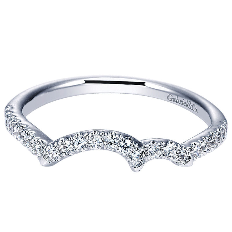 Wedding Band 14k White Gold Diamond Curved