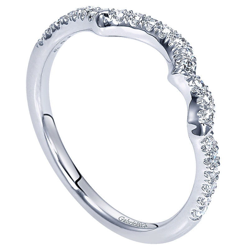Wedding Band 14k White Gold Diamond Curved