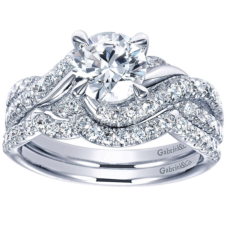 Wedding Band 14k White Gold Diamond Curved