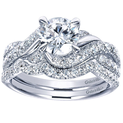 Wedding Band 14k White Gold Diamond Curved