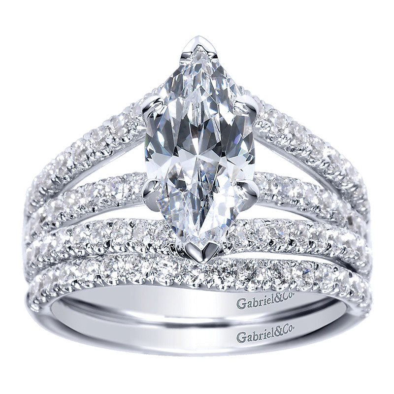 Wedding Band 14k White Gold Diamond Curved