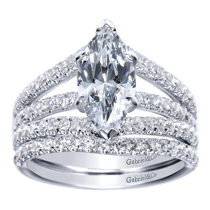 Wedding Band 14k White Gold Diamond Curved